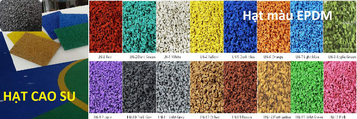hạt cao su; hạt cao su màu; hạt cao su epdm chuyên dùng đổ sân khu vui chơi, đổ đường chạy điền kinh, đổ sân hồ bơi, đổ sân trường học