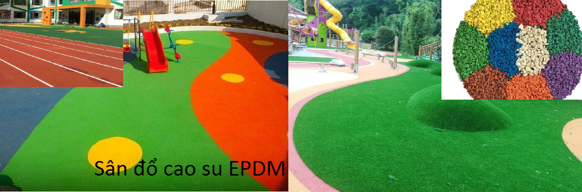 sân đỏ cao su; dùng đổ sân khu vui chơi, sân vườn, công viên màu sắc đẹp, giảm chấn bảo vệ trẻ em, thân thiện môi trường.