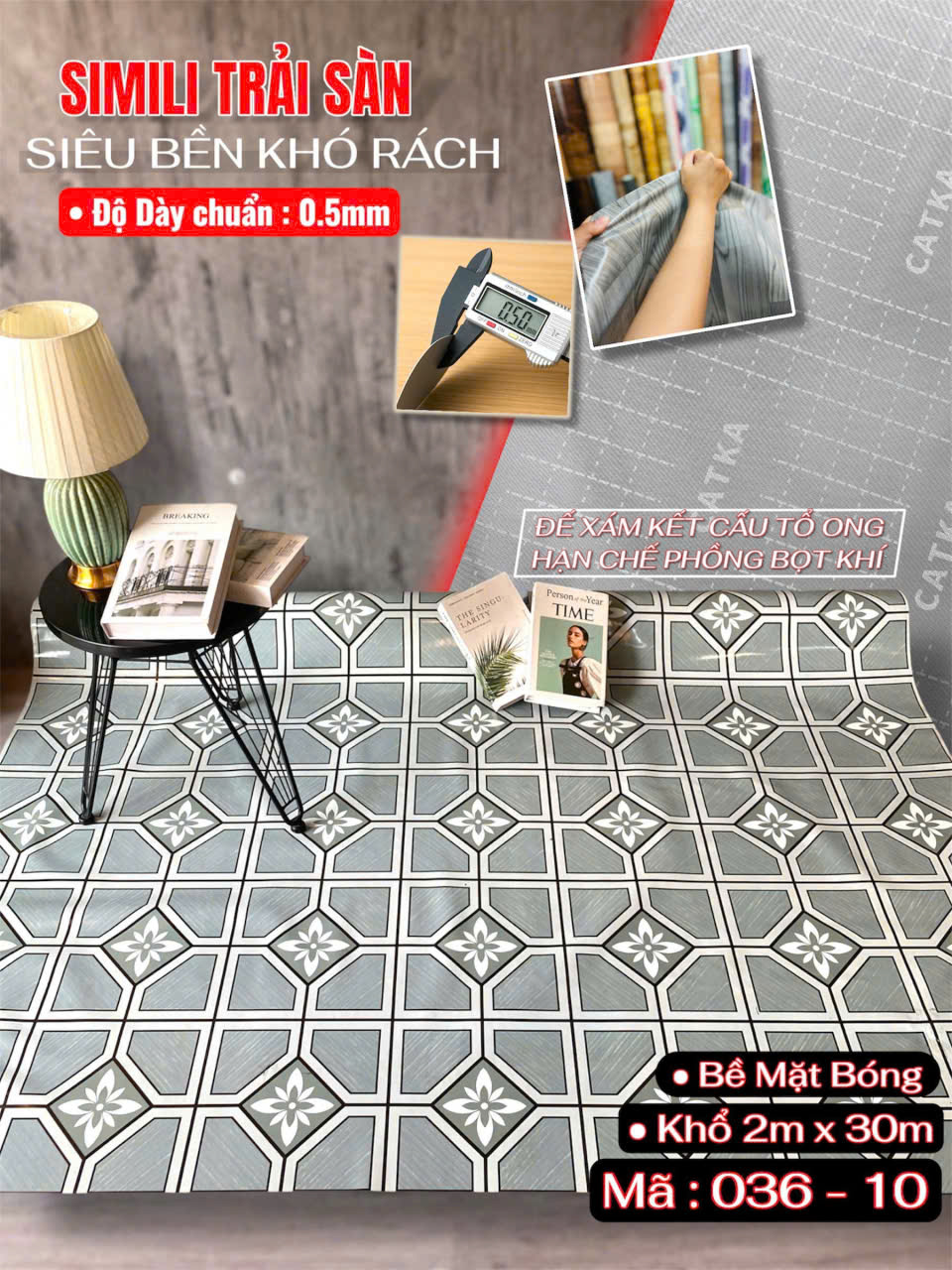 Tấm nhựa trải sàn simili SCK - Loại mỏng bóng 0.5mm