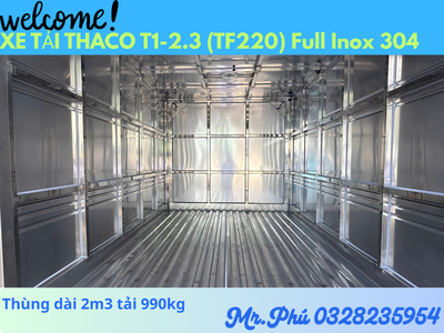 THACO TOWNER T1-2.3 THÙNG KÍN TẢI 990kg dài 2m3 FULL INOX 304 CHỞ HẢI SẢN