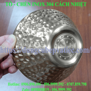 Tô Chén Inox 304 Cách Nhiệt Họa Tiết Búa Đập