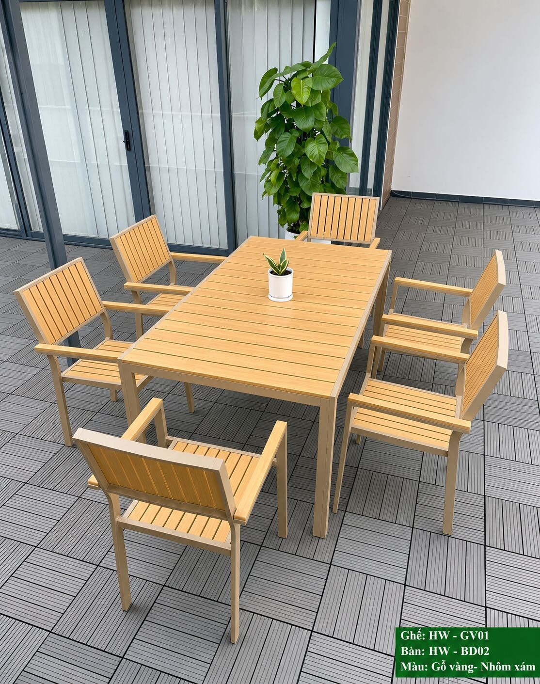 Bộ bàn DÀI + 6 ghế sân vườn HW-BBD/VN MÀU VÀNG