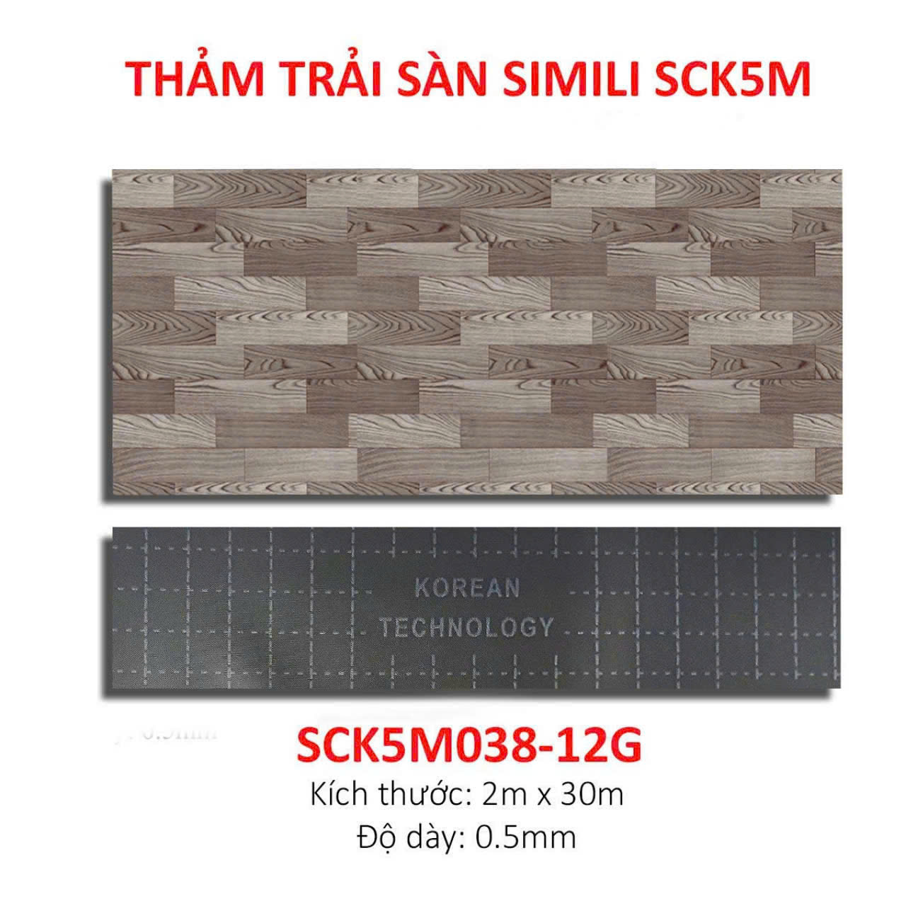 Tấm nhựa trải sàn simili SCK dày 0.5mm bề mặt nhám