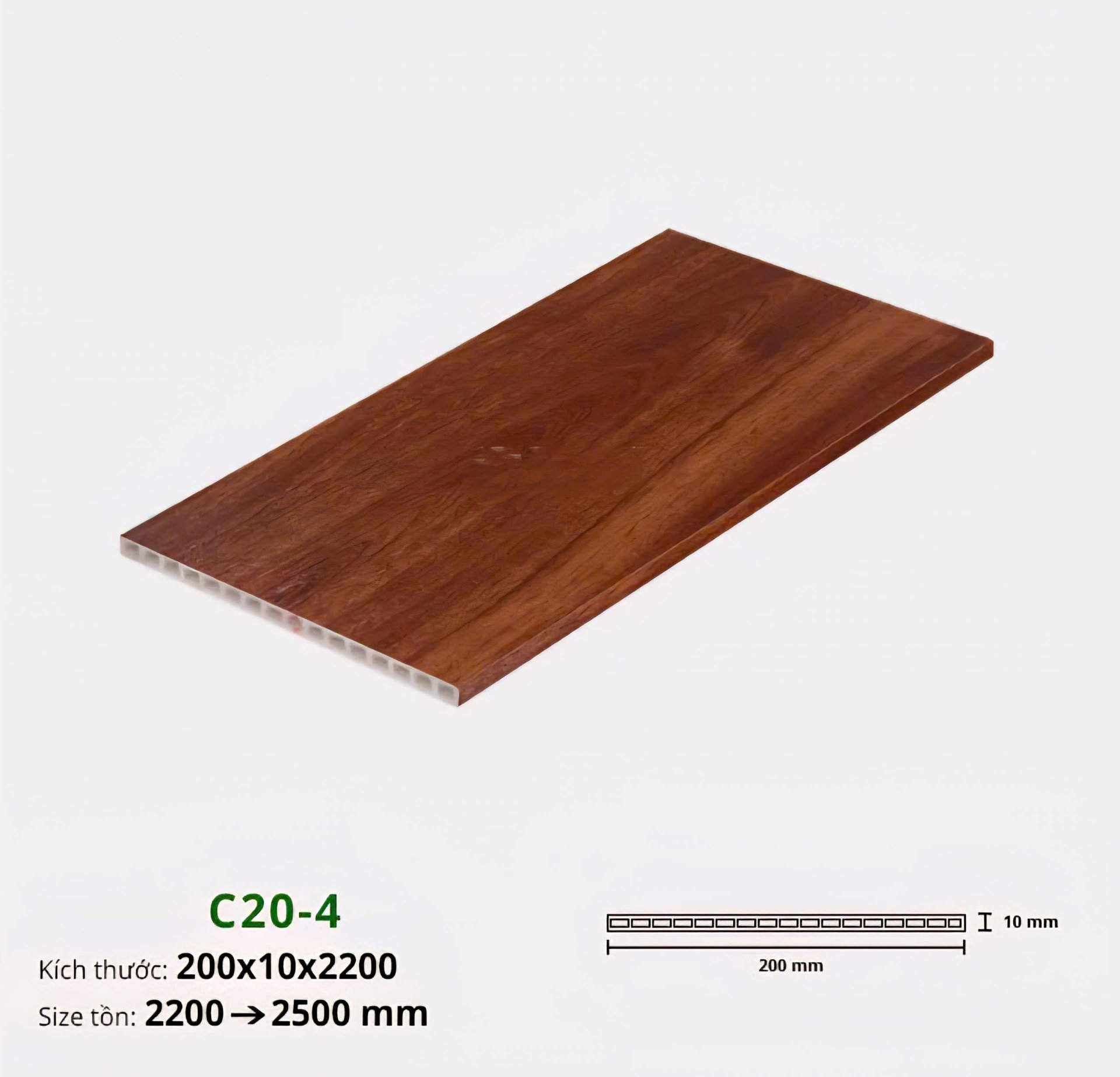 Bậc cầu thang nhựa giả gỗ IW-STAIR-HMO nan rỗng chịu lực