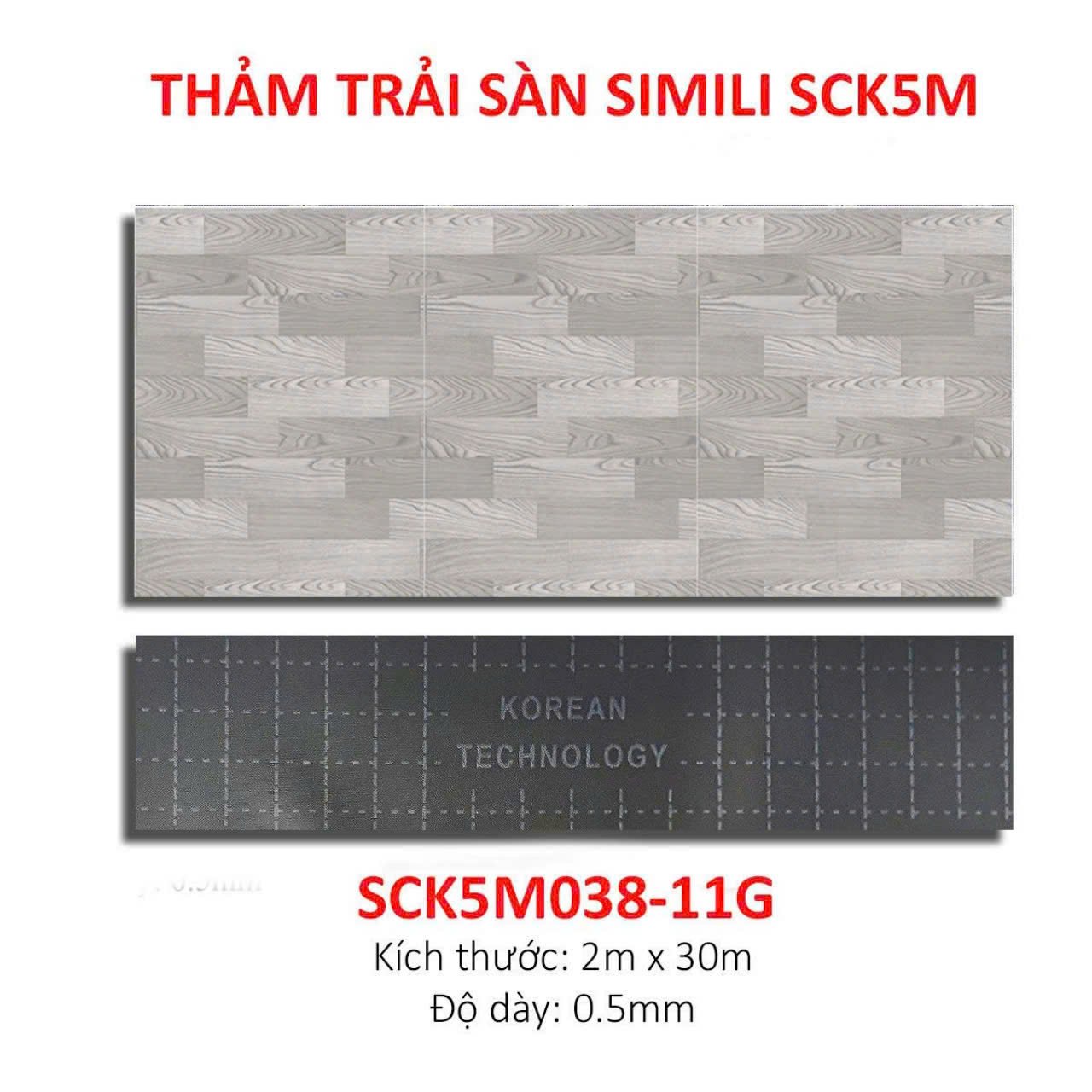 Tấm nhựa trải sàn simili SCK dày 0.5mm bề mặt nhám