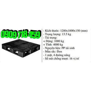 Pallet nhựa 1200x1000x150 màu đen một mặt 4000kg - Nhật Bản