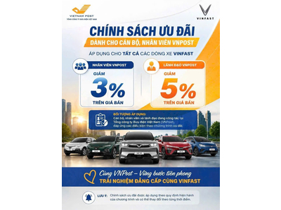 13.07.2026 - VINFAST RA CHÍNH SÁCH ƯU ĐÃI DÀNH CHO CÁN BỘ NHÂN VIÊN VIETNAM POST KHI MUA XE Ô TÔ VINFAST