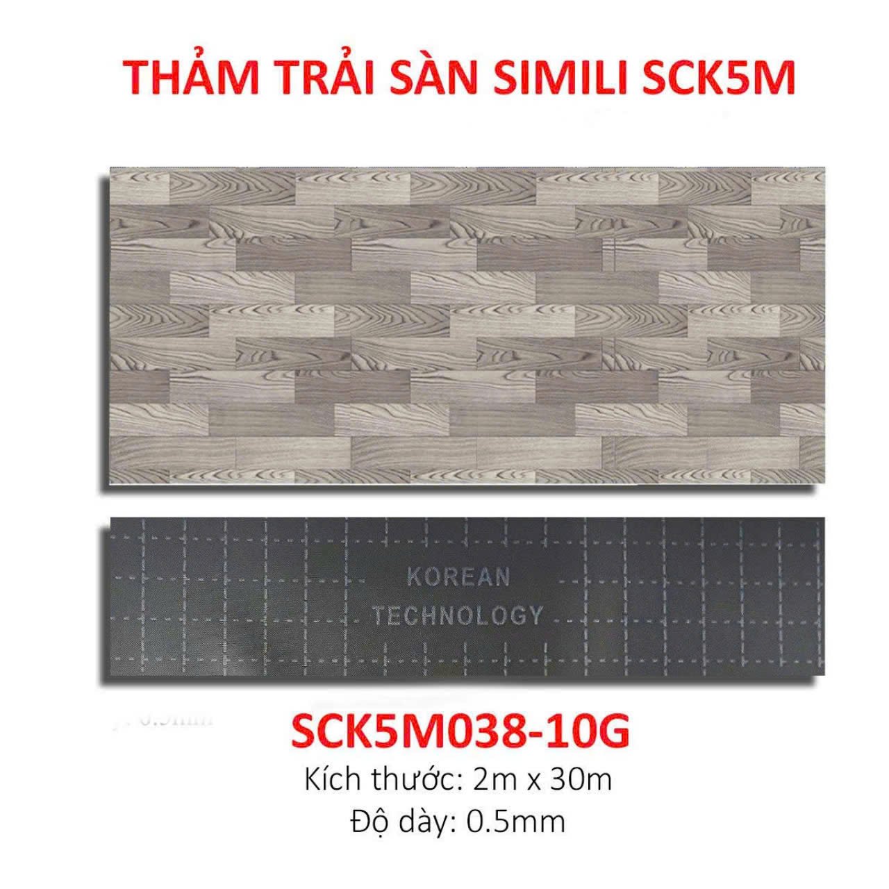 Tấm nhựa trải sàn simili SCK dày 0.5mm bề mặt nhám