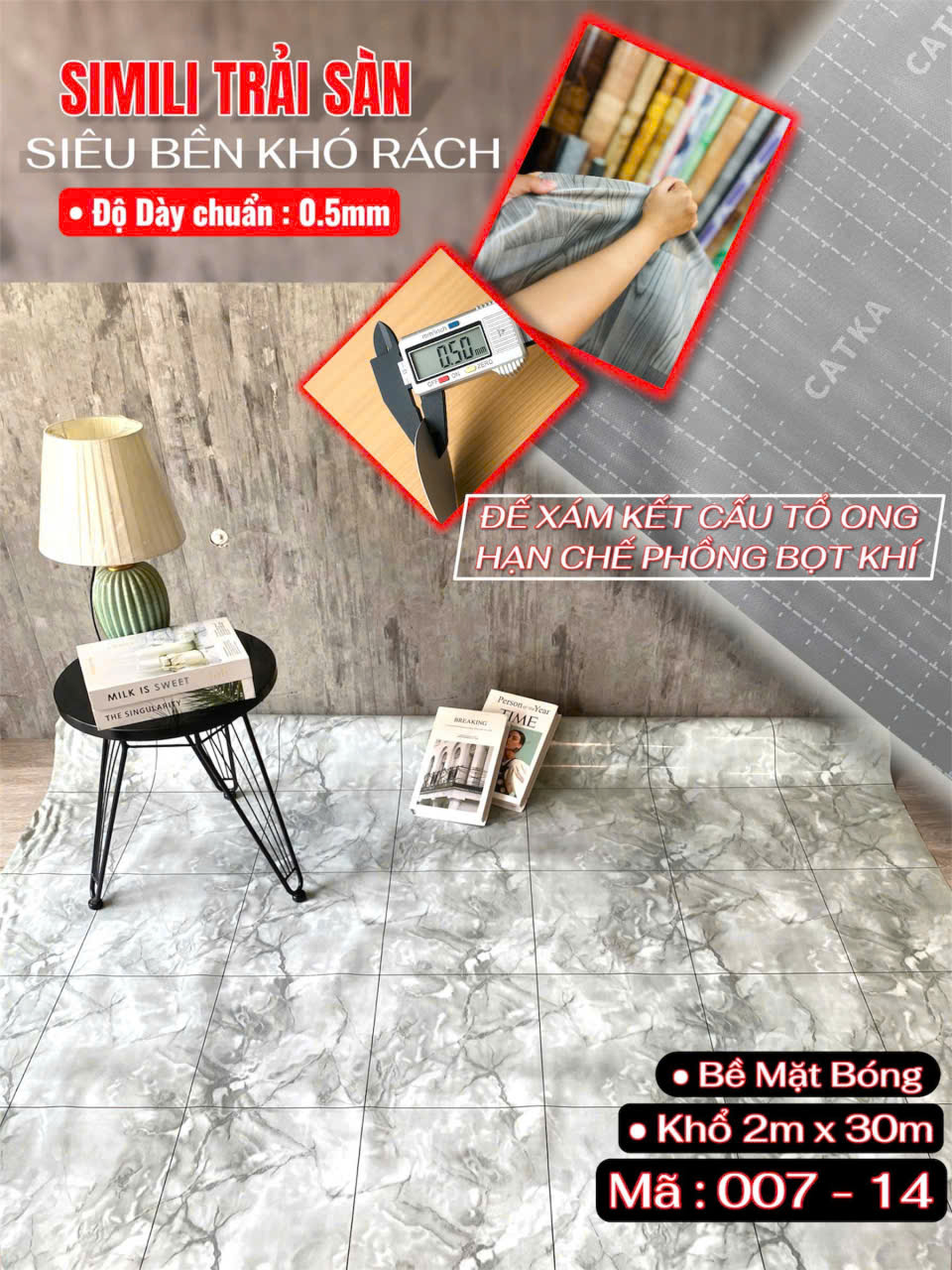 Tấm nhựa trải sàn simili SCK - Loại mỏng bóng 0.5mm