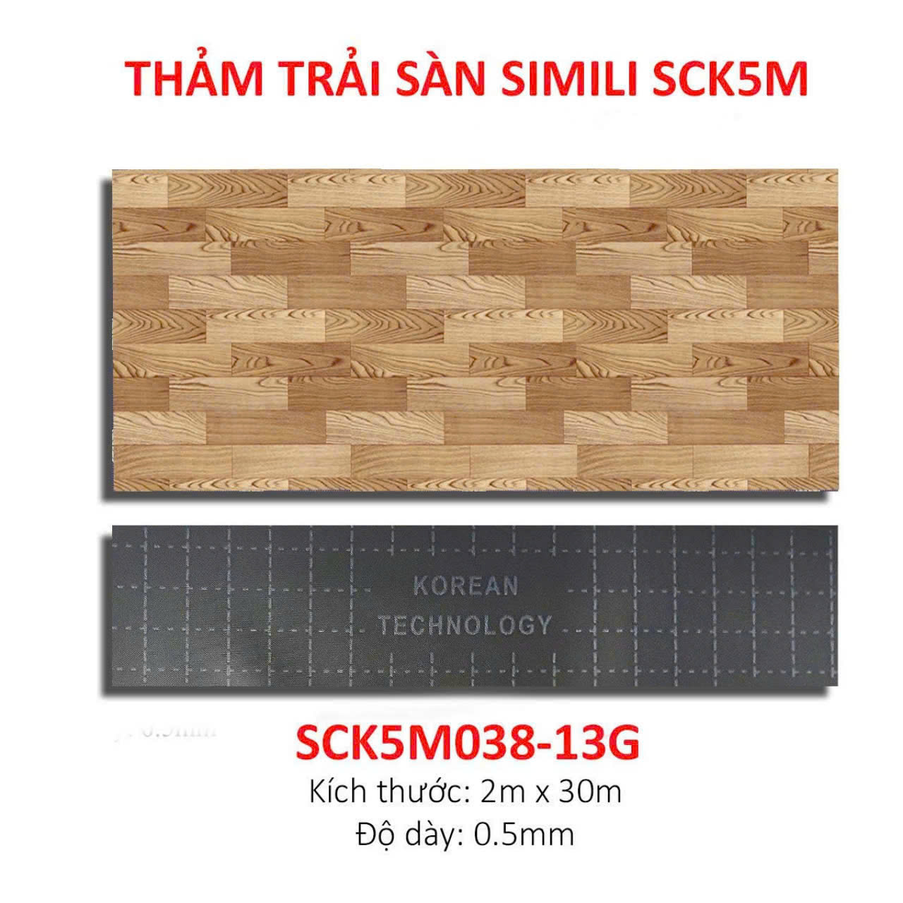 Tấm nhựa trải sàn simili SCK dày 0.5mm bề mặt nhám