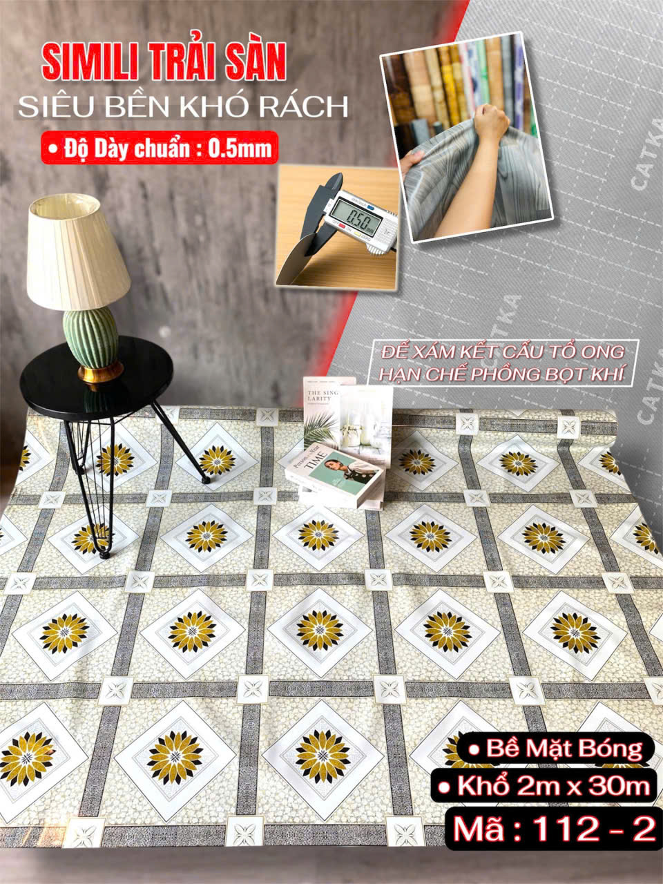 Tấm nhựa trải sàn simili SCK - Loại mỏng bóng 0.5mm