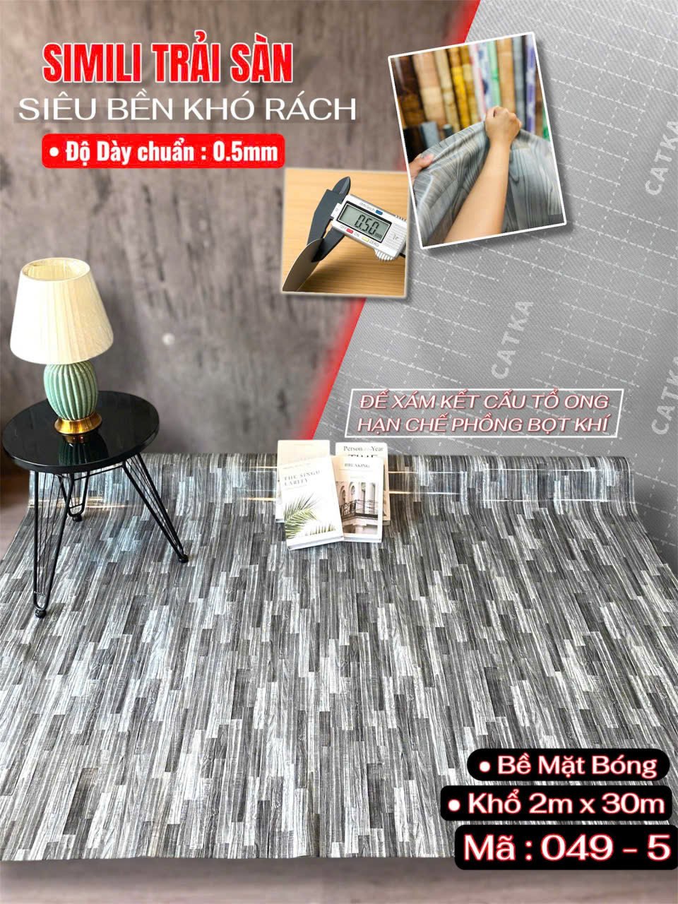 Tấm nhựa trải sàn simili SCK - Loại mỏng bóng 0.5mm