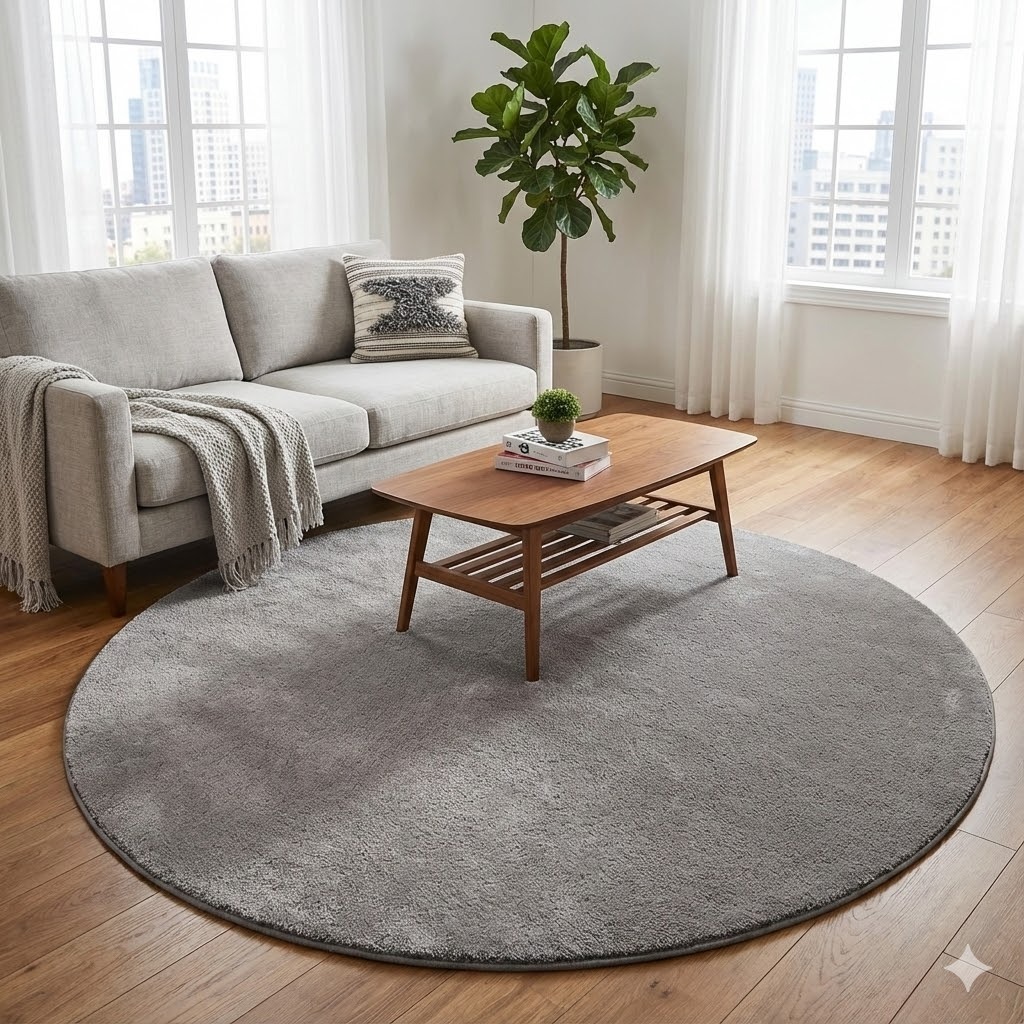 Thảm tròn lông cừu 1.6m x1.6m - xám xù