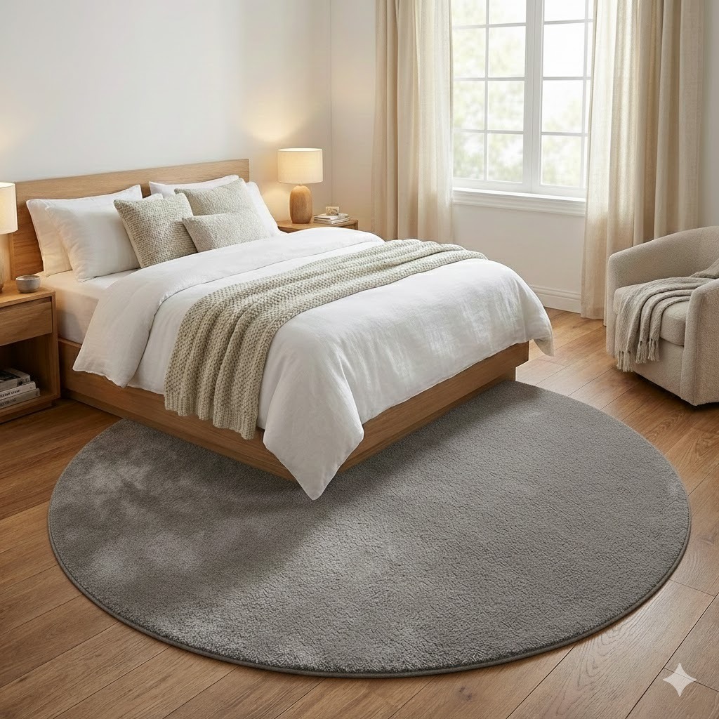 Thảm tròn lông cừu 1.6m x1.6m - xám xù