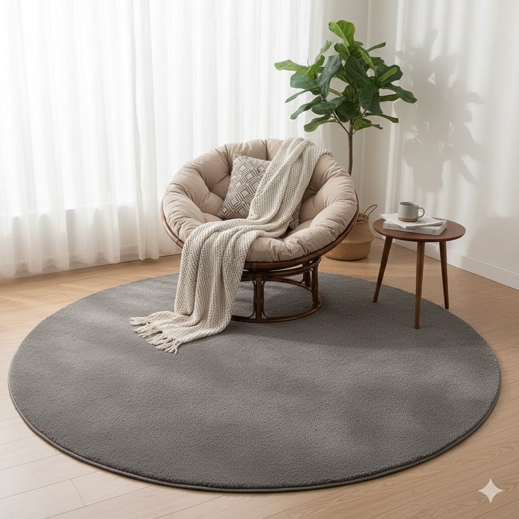 Thảm tròn lông cừu 1.6m x1.6m - xám xù