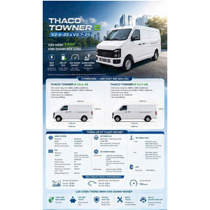 Xe Van Điện Thaco Towner E 2 Chỗ Tải 945kg Thùng 2m6 và 2m9 Mới Nhất