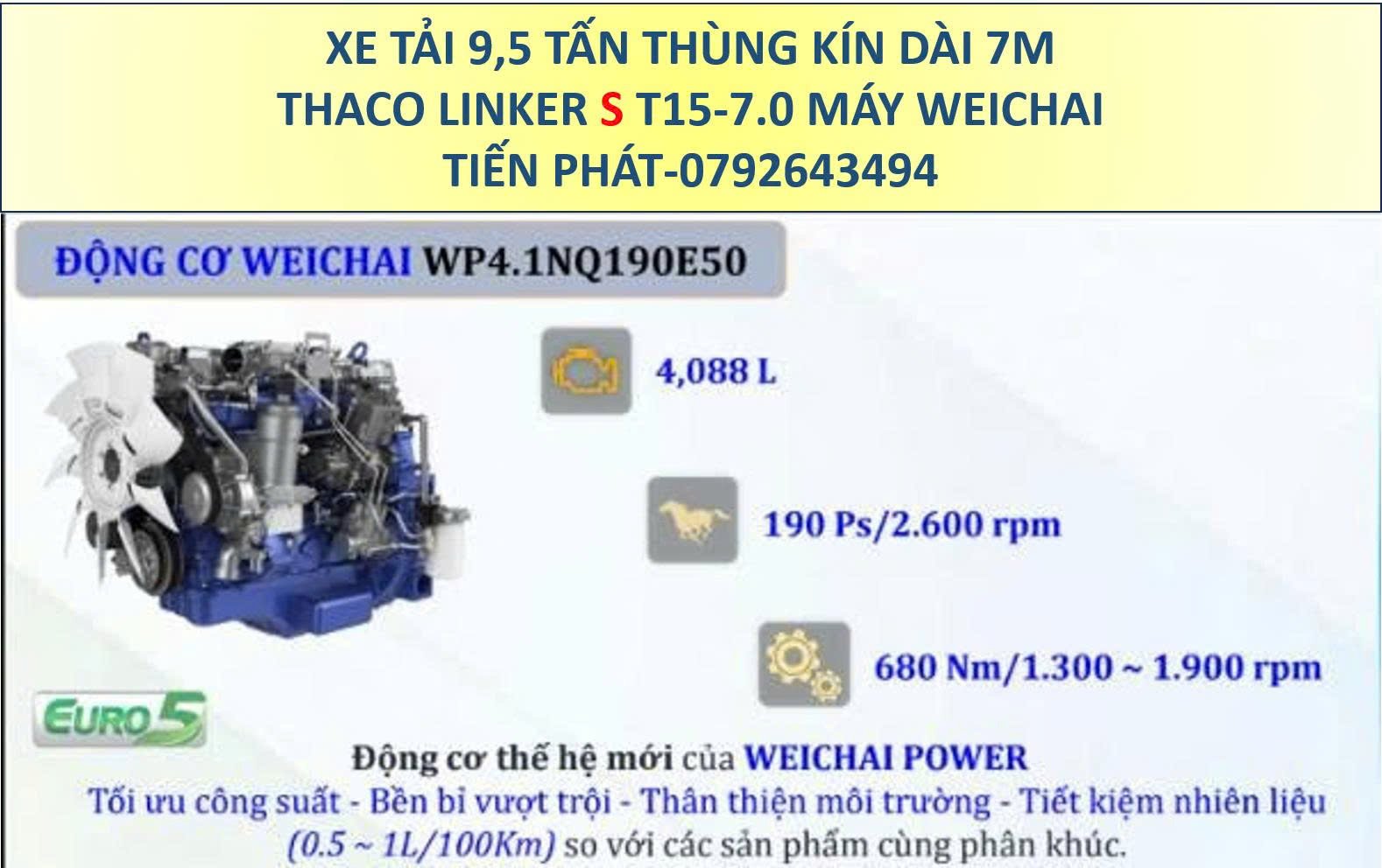Xe Tải 9,5 Tấn Thùng Kín 7m Thaco Linker S T15-7.0 Mới Nhất