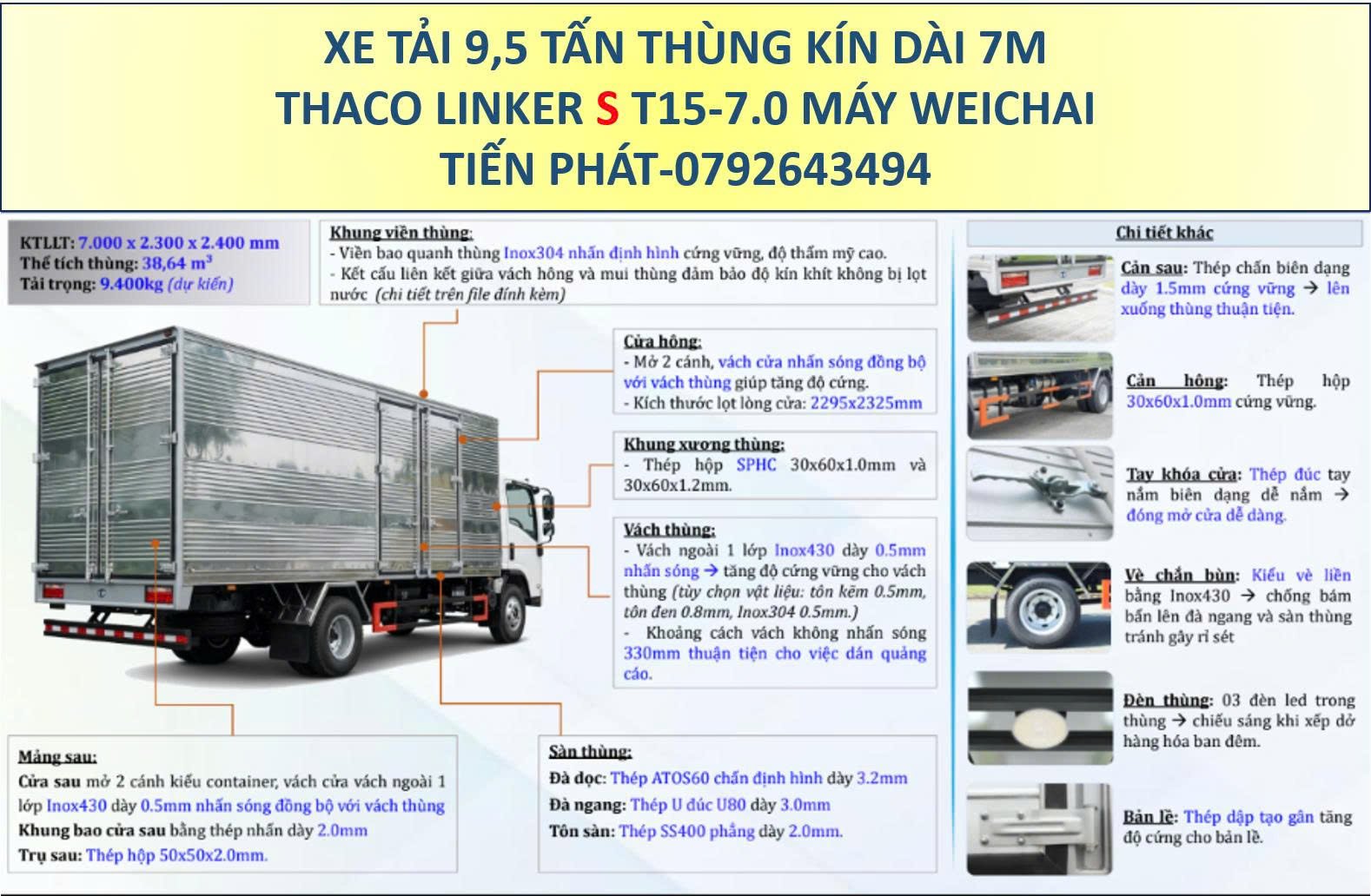 Xe Tải 9,5 Tấn Thùng Kín 7m Thaco Linker S T15-7.0 Mới Nhất