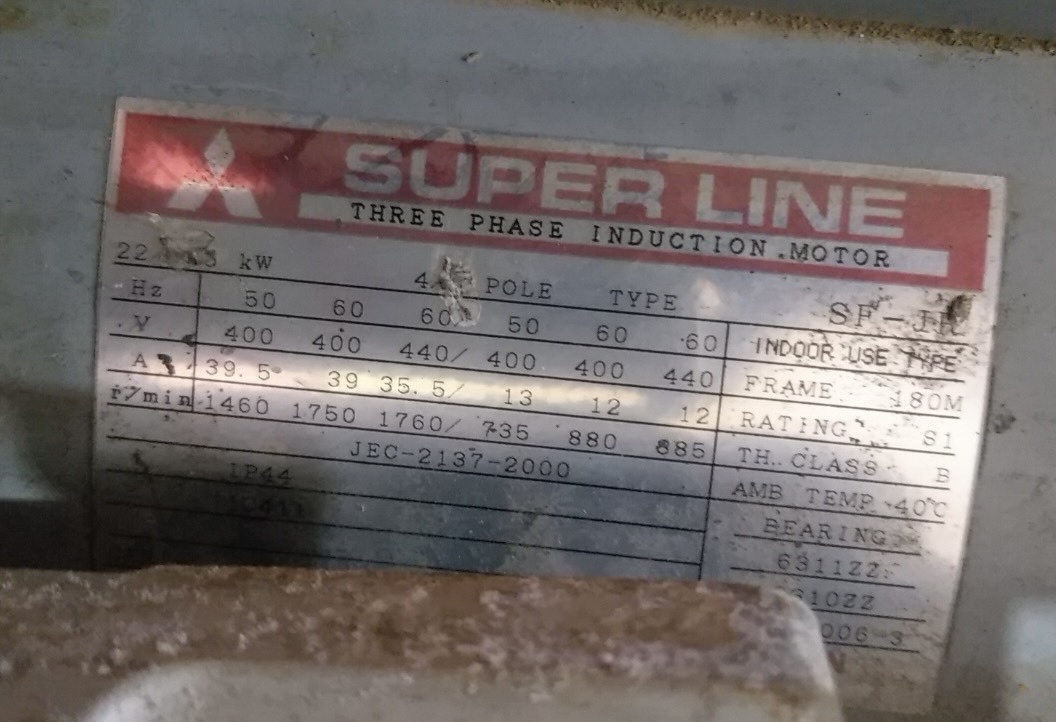 Nhãn motor Mitsubishi Super Line 22kW 400V 50Hz – loại đấu thẳng lưới 380V cho nhà máy