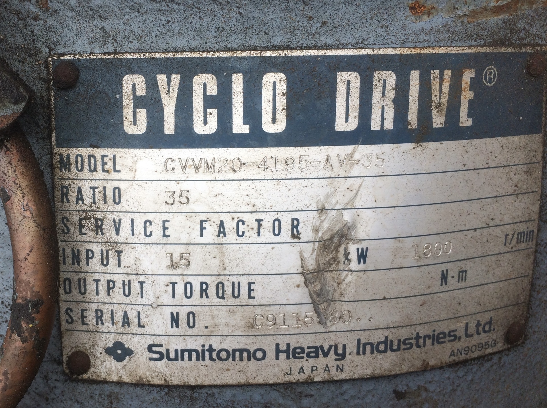 Nhãn hộp giảm tốc cyclo Sumitomo Cyclo Drive CVVM20 tỷ số 35, hàng Nhật bãi