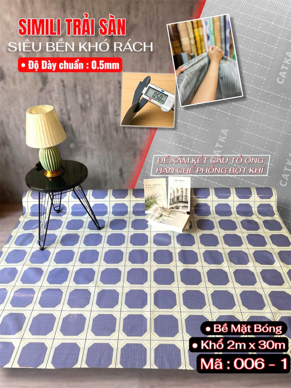 Tấm nhựa trải sàn simili SCK - Loại mỏng bóng 0.5mm