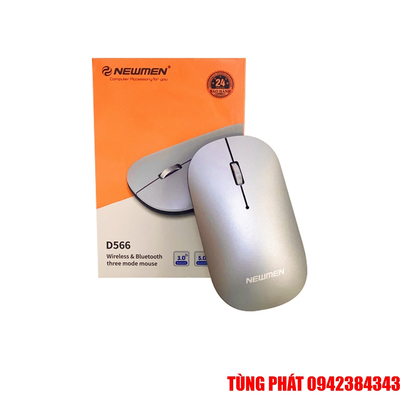 Chuột máy tính không dây Newmen D566 Bạc (Dual 2.4G + Bluetooth 3.0 & 5.0)