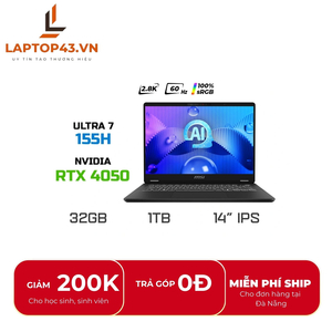 Laptop Msi Prestige 14 AI Studio C1VEG-056VN Core Ultra 7-155H/ Ram 32gb/ SSD 1TB/ RTX4050/ 14” 2,8K/ FullAC