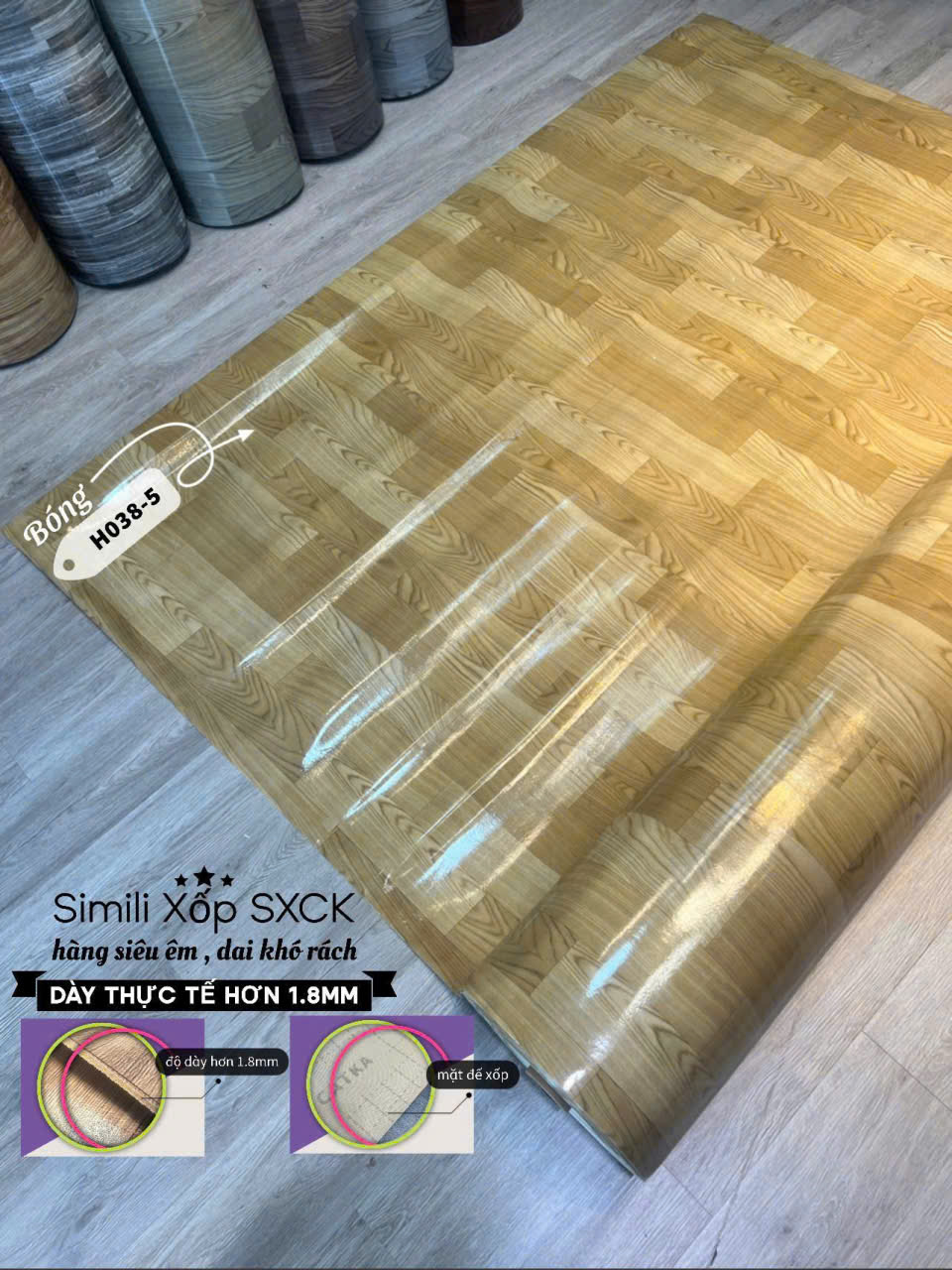 Tấm nhựa trải sàn simili xốp 1.8mm- HÀNG NHÁM