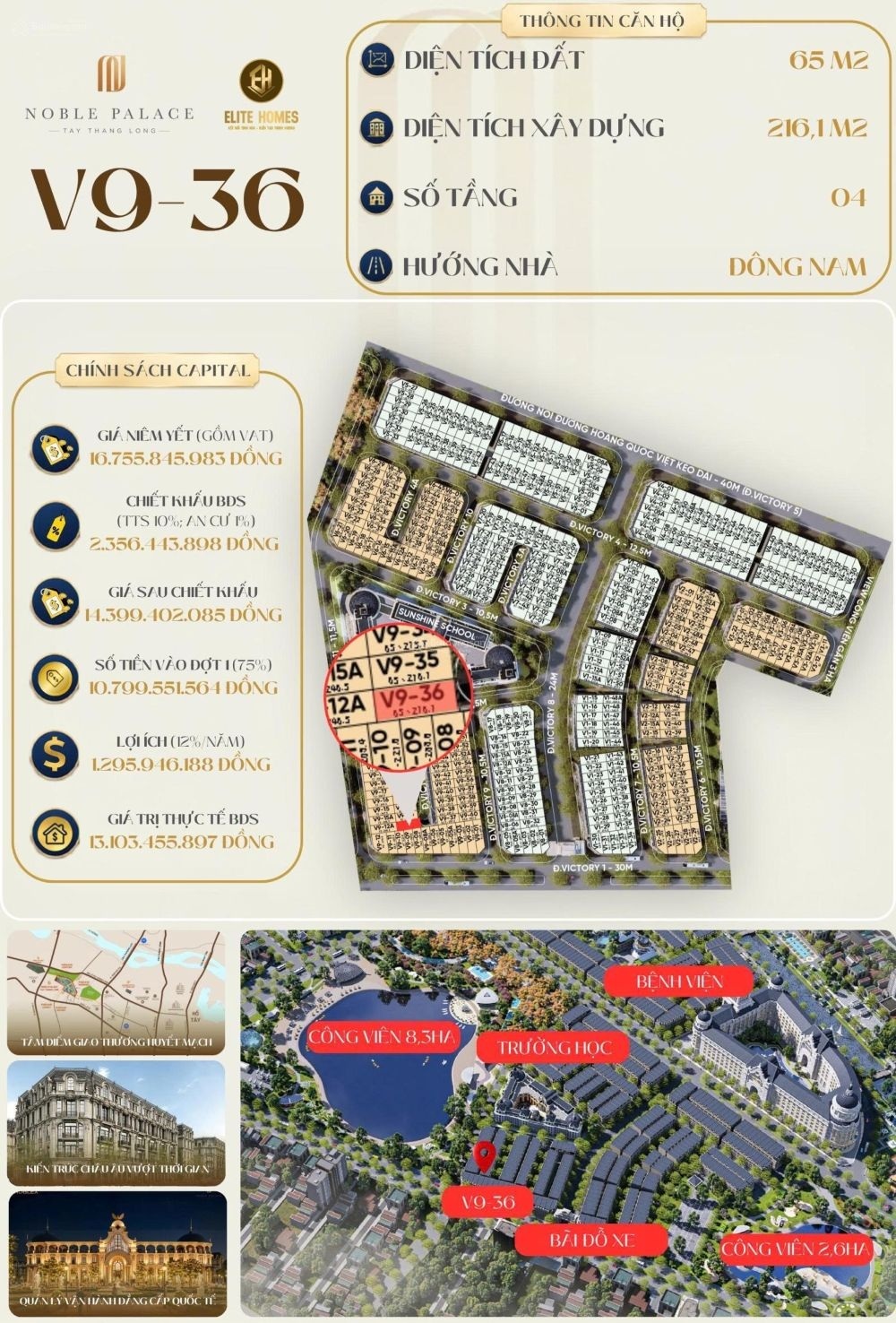 Bán Nhà Phố V9-36 Noble Palace Tây Thăng Long (Đan Phượng) – 65m², Hướng Đông Nam