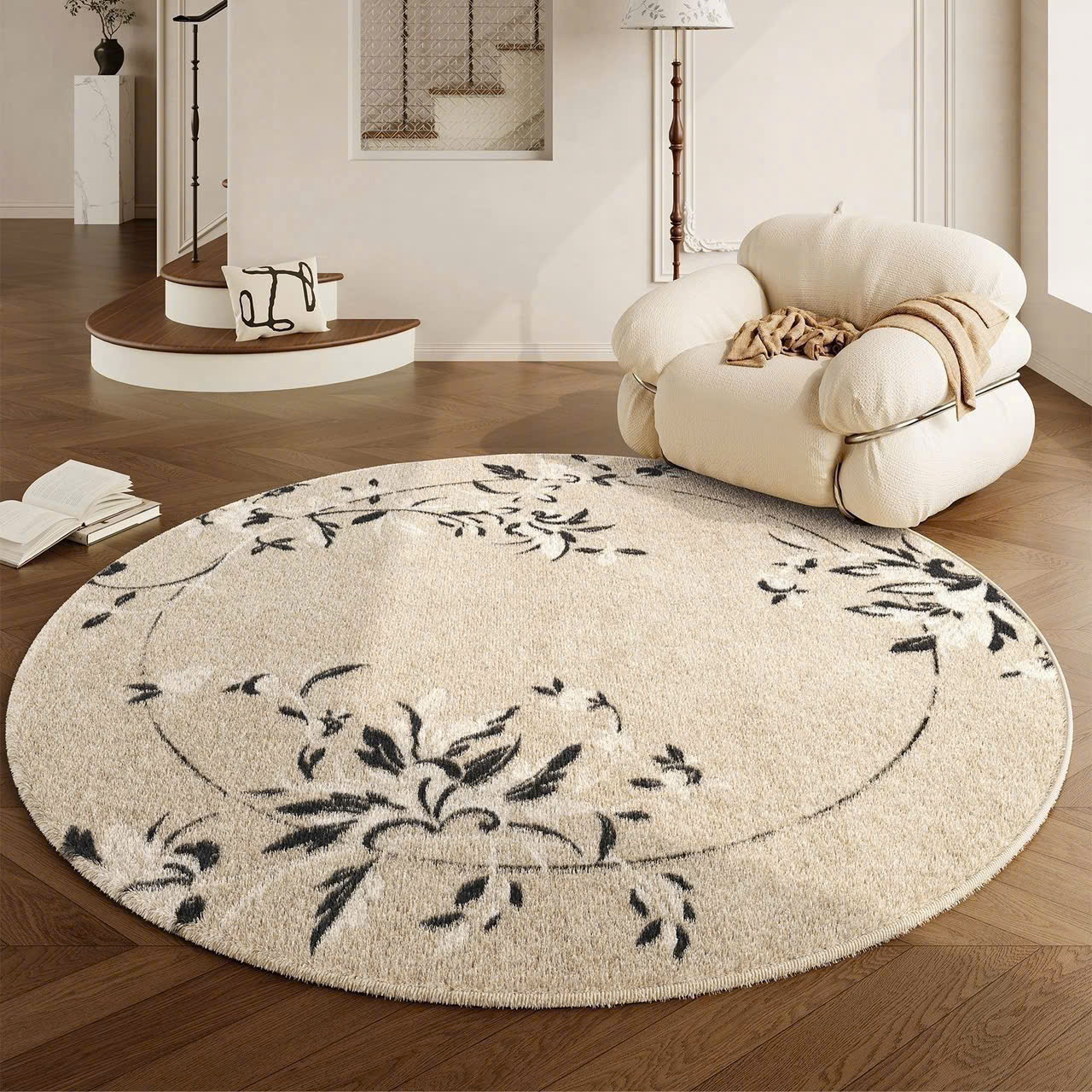 Thảm tròn lông cừu 1.6m x1.6m - HOA