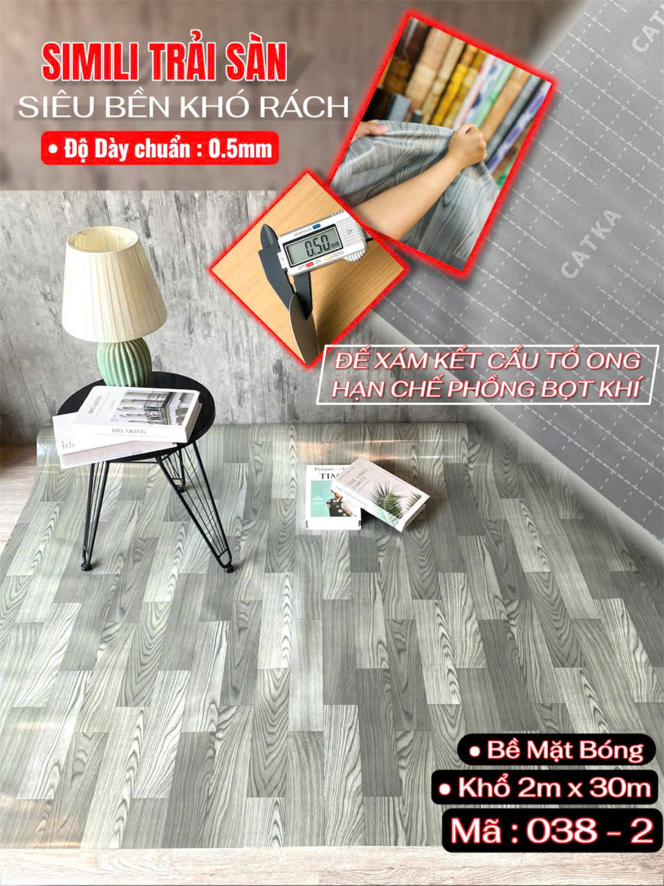 Tấm nhựa trải sàn simili SCK - Loại mỏng bóng 0.5mm
