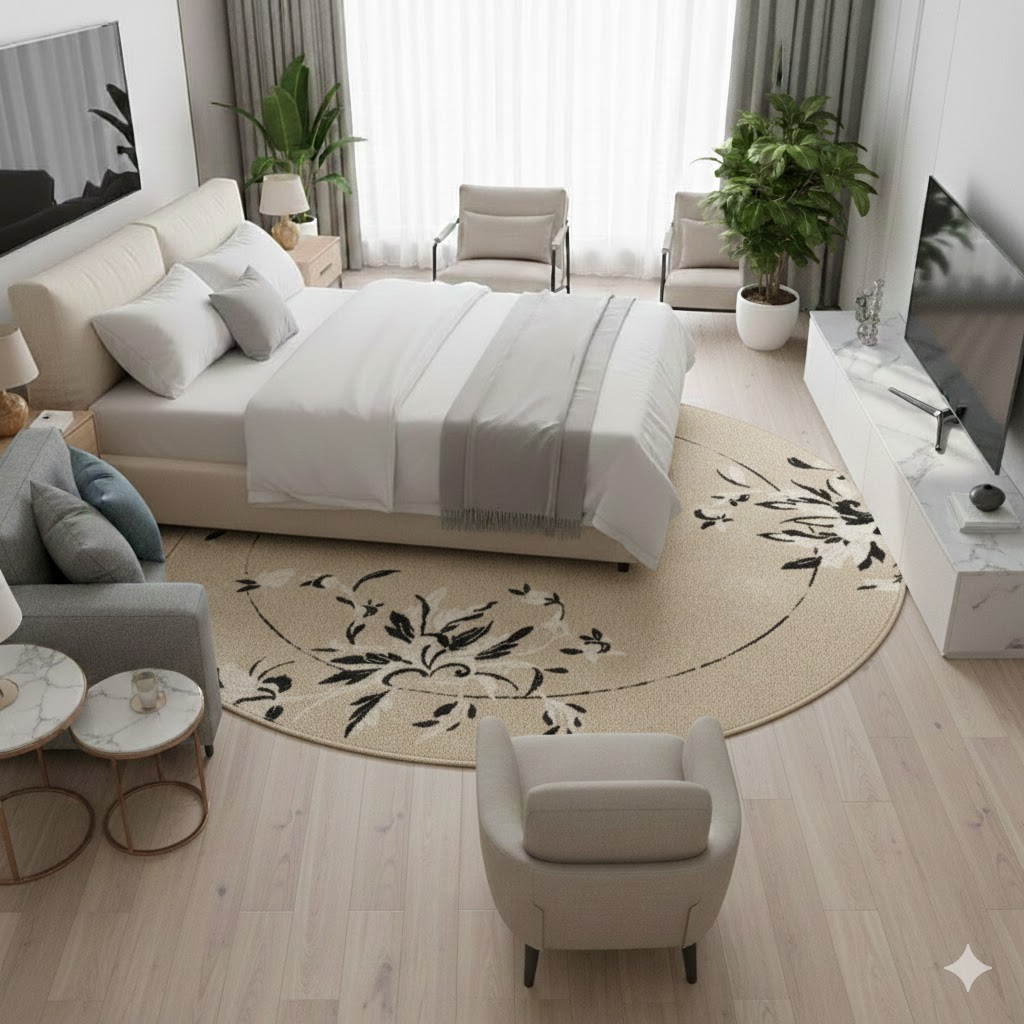 Thảm tròn lông cừu 1.6m x1.6m - HOA