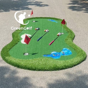 Thảm Tập Putt Golf Cao Cấp Đặc Biệt kích thước 1.5mx3m, tạo hình hồ nước, bụi cỏ, cát trắng_ Thảm tập golf 3d cao cấp