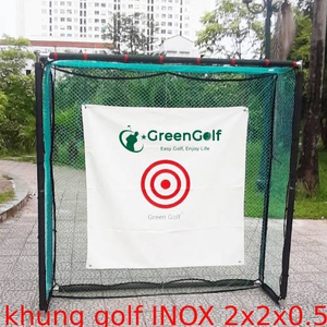 ComBo Khung Tập Golf INOX 2x2x0.5M + Thảm Swing + Khay Nhựa + Bóng + Cỏ Nhân Tạo