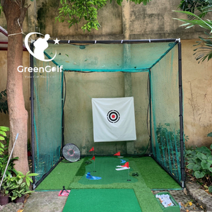 Combo Khung Tập Golf KT 3x3x3m + Thảm Tập Golf 1.5x1.5 + Thảm golf 1.5x3m Cao Cấp + Khay Nhựa Đựng Bóng + 25 Bóng Mới + Cỏ Trải Sàn