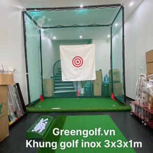 Combo Khung Tập Golf INOX 3x3x1m + Thảm Tập Golf 1.5mx3m + Thảm Swing 1.5mx1.5m + Khay Đựng Bóng + 25 Bóng Golf