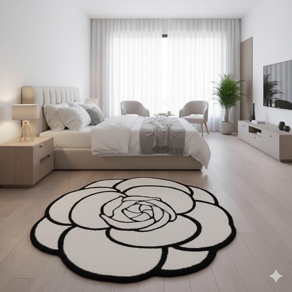 Thảm tròn lông cừu 1.6m x1.6m - HOA3D