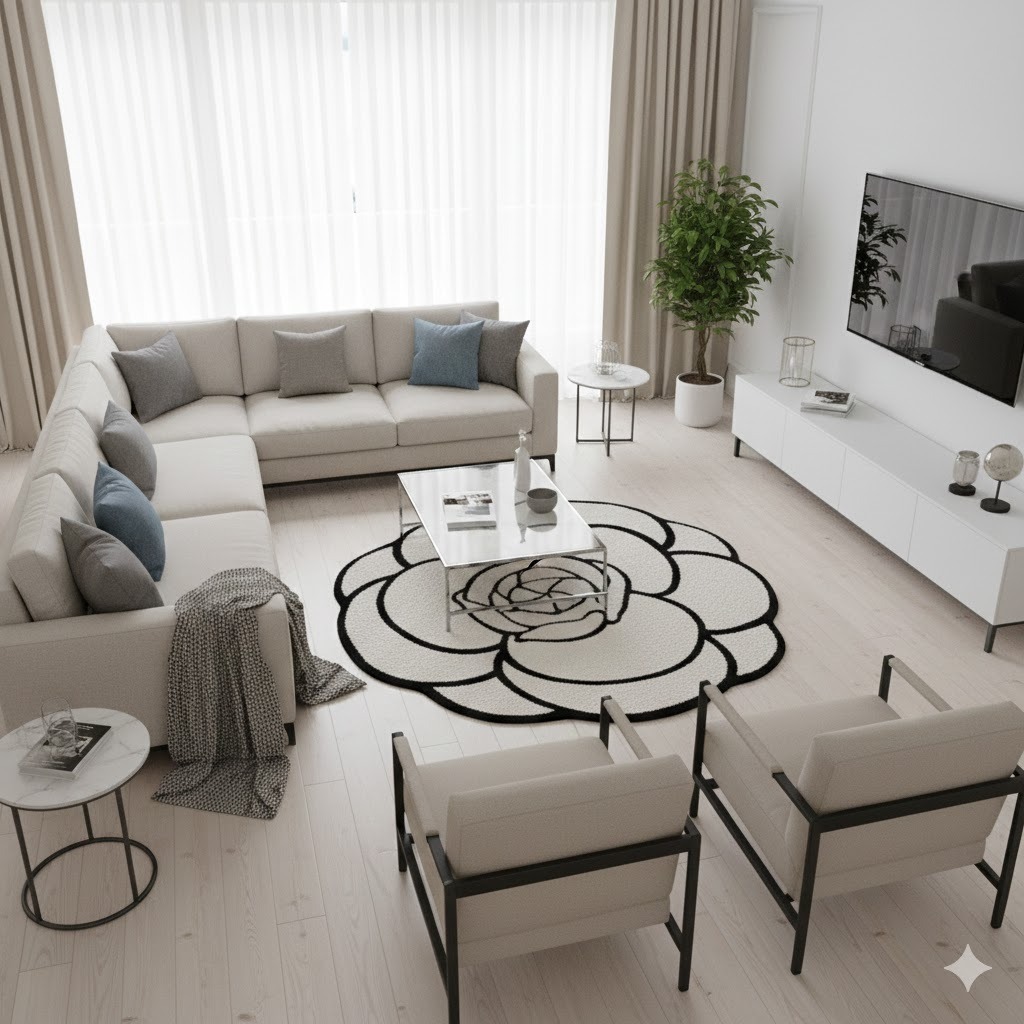 Thảm tròn lông cừu 1.6m x1.6m - HOA3D