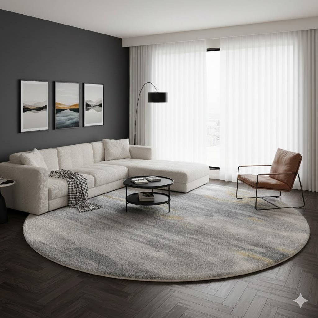 Thảm tròn lông cừu 1.6m x1.6m - Loang xám