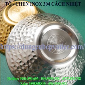 Tô Chén Inox 304 Cách Nhiệt Họa Tiết Búa Đập
