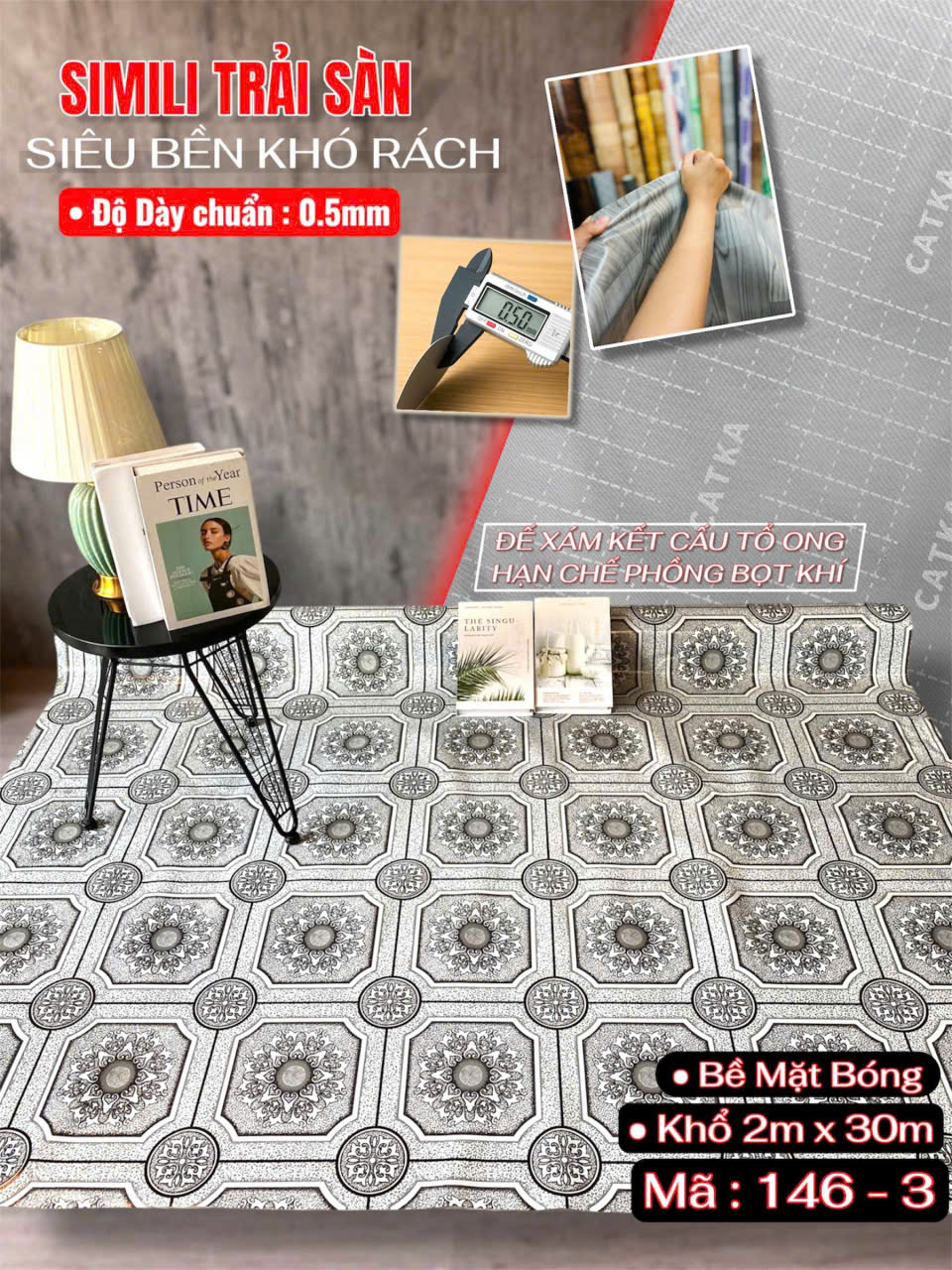 Tấm nhựa trải sàn simili SCK - Loại mỏng bóng 0.5mm