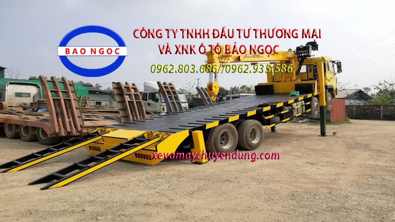 Xe tải gắn cẩu 4 chân 12 tấn và nâng đầu chở máy