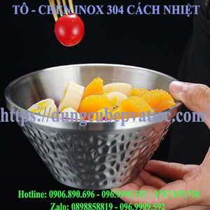 Tô Chén Inox 304 Cách Nhiệt Họa Tiết Búa Đập