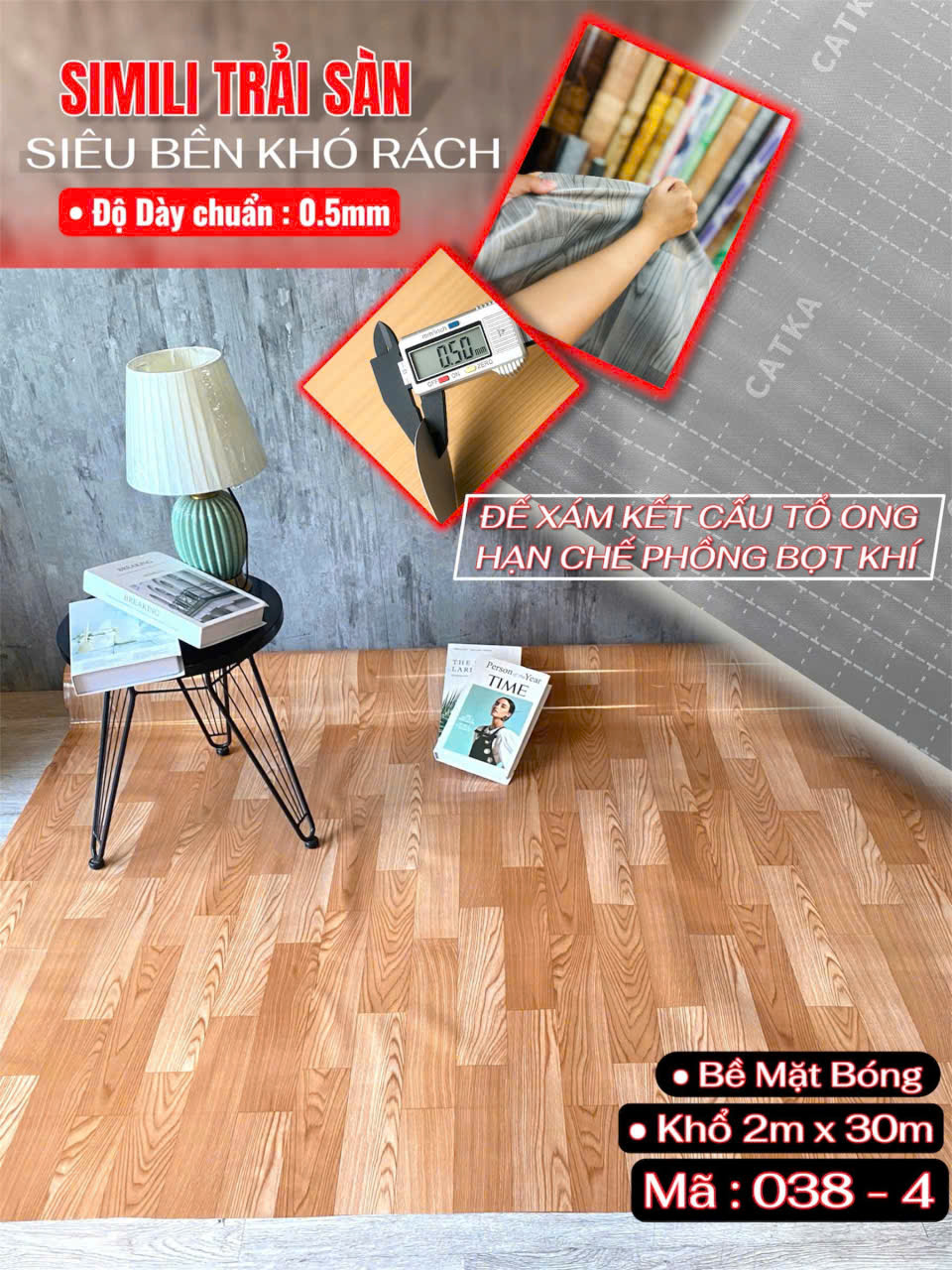 Tấm nhựa trải sàn simili SCK - Loại mỏng bóng 0.5mm