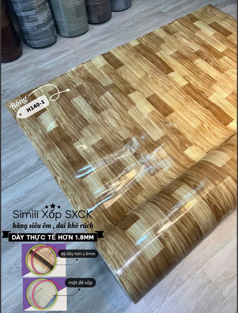 Tấm nhựa trải sàn simili xốp 1.8mm- HÀNG NHÁM