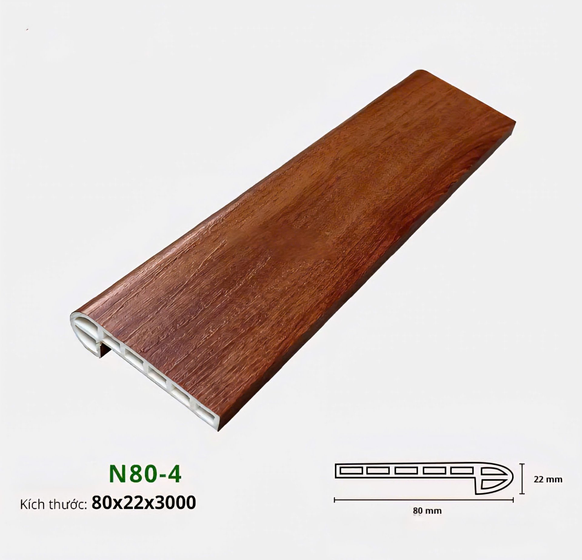 Bậc cầu thang nhựa giả gỗ IW-STAIR-HMO nan rỗng chịu lực