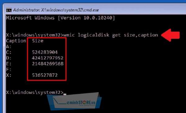 wmic logicaldisk get size,caption wmic logicaldisk get size,caption