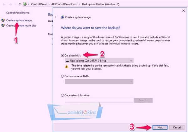 Tạo file backup - Bước 2 Tạo file backup - windows 7