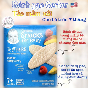 Bánh gạo ăn dặm Gerber vị Xoài, Mâm xôi 12x 48g/hộp
