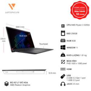 Dell Inspiron 3515 G6GR72 Black R5 3450U 8GB SSD 256GB AMD Radeon 15.6 FHD Win 11 Chính Hãng BH 12 Tháng Đồ Họa GAME